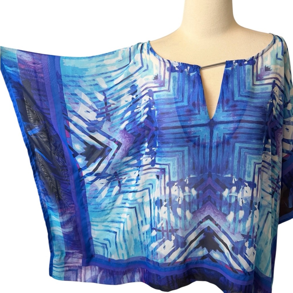 CHICO’s Blue Abstract Print Sheer Tunic Top Sz L/XL
